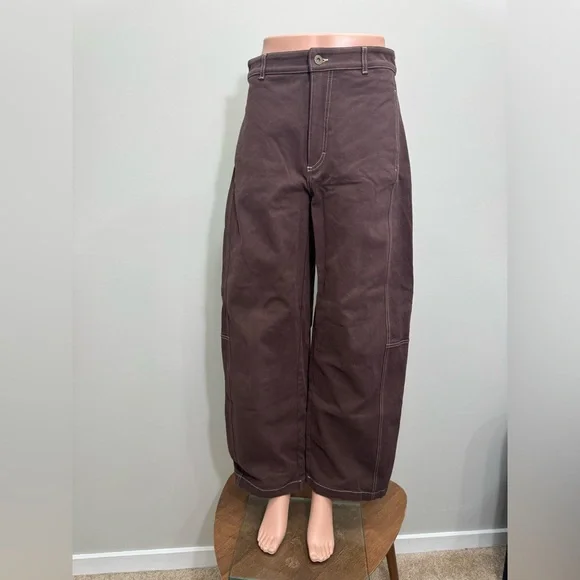 MAEVE Anthropologie Curve Cuddle Pants Dark Brown Ballon Barrel Leg Size 4 - Picture 1 of 8